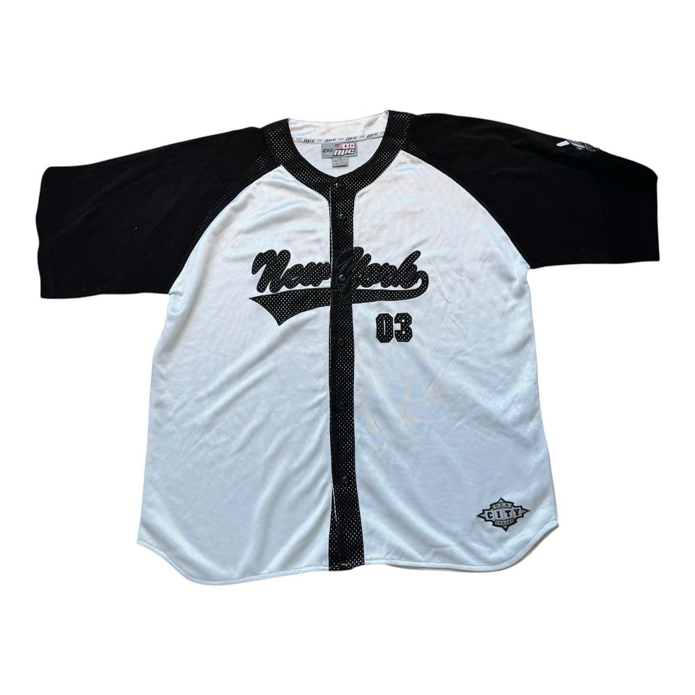 NYC New York 03 Baseball Jersey Mens 3XL Black White Mesh Button Front USA